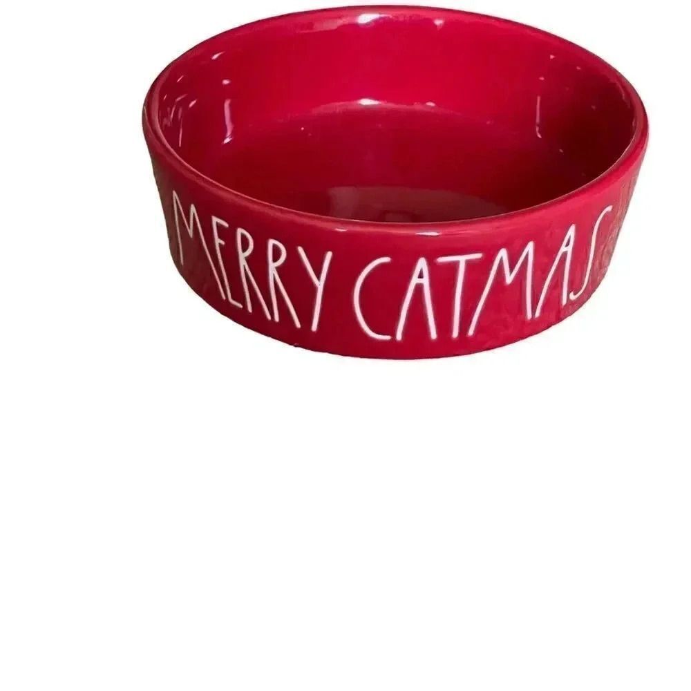 Rae Dunn Merry Catmas Pet Food Bowl Matte red ceramic